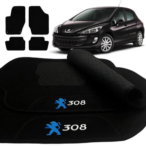 TAPETE CARPETE PEUGEOT 308 2007 A 2019 PRETO 4 PEÇAS