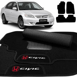 TAPETES CARPETE PRETO HONDA CIVIC 2001 A 2006 4 PEÇAS