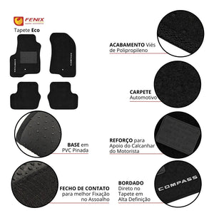 TAPETES CARPETE PRETO JEEP COMPASS 2012 A 2015 5 PECAS