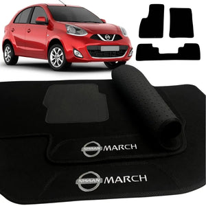 TAPETE CARPETE NISSAN MARCH 2016 A 2024 PRETO 3 PEÇAS
