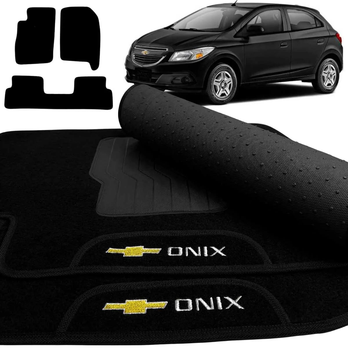 TAPETE CARPETE ONIX 2012 A 2019 PRETO BORDADO 3 PEÇAS – Exclusive