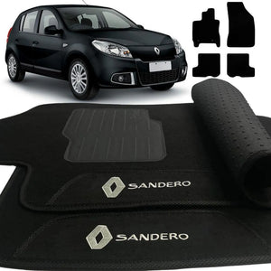 TAPETE CARPETE RENAULT SANDERO 2008 A 2012 PRETO 4 PEÇAS
