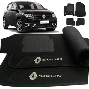 TAPETE CARPETE RENAULT SANDERO 2015 A 2023 PRETO 4 PEÇAS