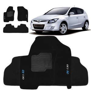 TAPETE CARPETE i30 2007 A 2012 PRETO BORDADO 3 PEÇAS - Exclusive