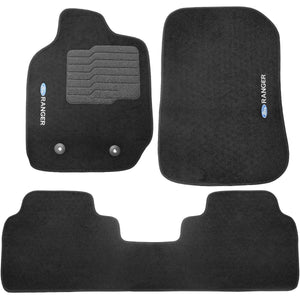 TAPETE FORD RANGER 2013 A 2023 CABINE DUPLA PRETO BORDADO 3 PEÇAS - Gold Brasil Parts