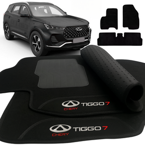 TAPETE CARPETE TIGGO 7 2019 A 2024 PRETO BORDADO 3 PEÇAS