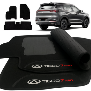 TAPETE CARPETE TIGGO 7 PRO PRETO BORDADO 3 PEÇAS