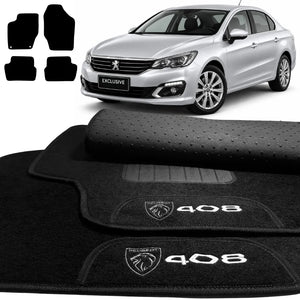TAPETES CARPETE PRETO PEUGEOT 408 2013 A 2018 4 PEÇAS