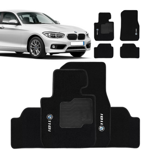 TAPETE CARPETE BMW 118i 2011 A 2019 PRETO BORDADO - Exclusive 