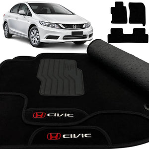 TAPETE CARPETE HONDA CIVIC 2012 A 2016 PRETO 3 PEÇAS