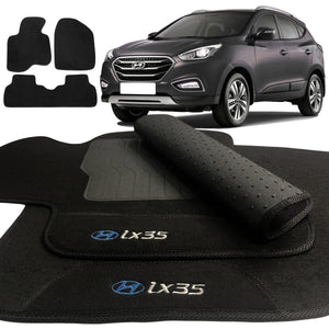 TAPETE CARPETE IX35 2011 A 2023 PRETO BORDADO 3 PEÇAS - Exclusive 