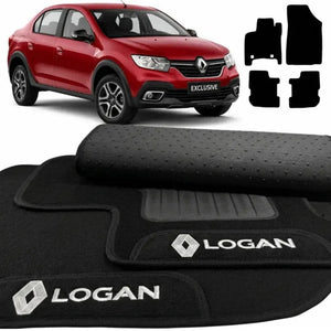TAPETES CARPETE PRETO RENAULT LOGAN 2015 A 2024 4 PEÇAS