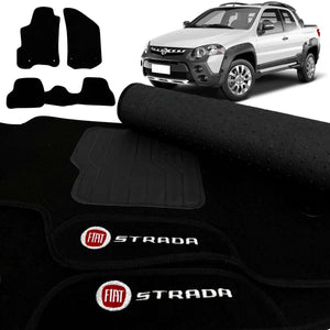 TAPETE CARPETE STRADA 2012 A 2019 PRETO 3 PEÇAS (CABINE DUPLA)