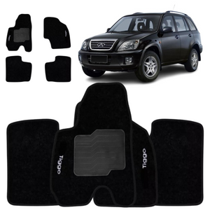 TAPETE CARPETE TIGGO 2011 A 2014 PRETO BORDADO 4 PEÇAS - Exclusive 