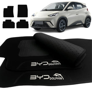TAPETE CARPETE BYD DOLPHIN MINI GS 2023 A 2025 PRETO BORDADO 4 PEÇAS