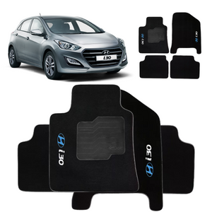 TAPETE CARPETE I30 2013 A 2017 PRETO BORDADO 4 PEÇAS - Exclusive 