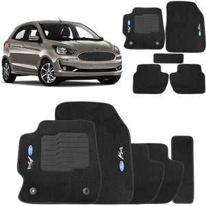 TAPETE FORD KA 2014 A 2021 PRETO BORDADO 5 PEÇAS - Gold Brasil Parts