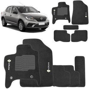 TAPETE RENAULT LOGAN 2015 A 2023 PRETO BORDADO 5 PEÇAS - Gold Brasil Parts