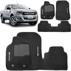 TAPETE FORD RANGER 2013 A 2023 CABINE DUPLA PRETO BORDADO 3 PEÇAS - Gold Brasil Parts
