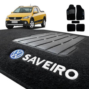 TAPETE SAVEIRO G5 2010 A 2013 PRETO BORDADO 5 PEÇAS - Gold Brasil Parts