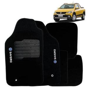 TAPETE SAVEIRO G5 2010 A 2013 PRETO BORDADO 5 PEÇAS - Gold Brasil Parts