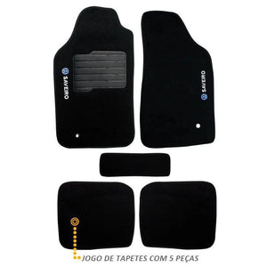 TAPETE SAVEIRO G5 2010 A 2013 PRETO BORDADO 5 PEÇAS - Gold Brasil Parts